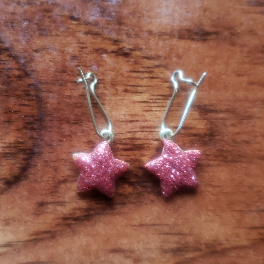Vintage Star Glitter Gold Dangle Earrings